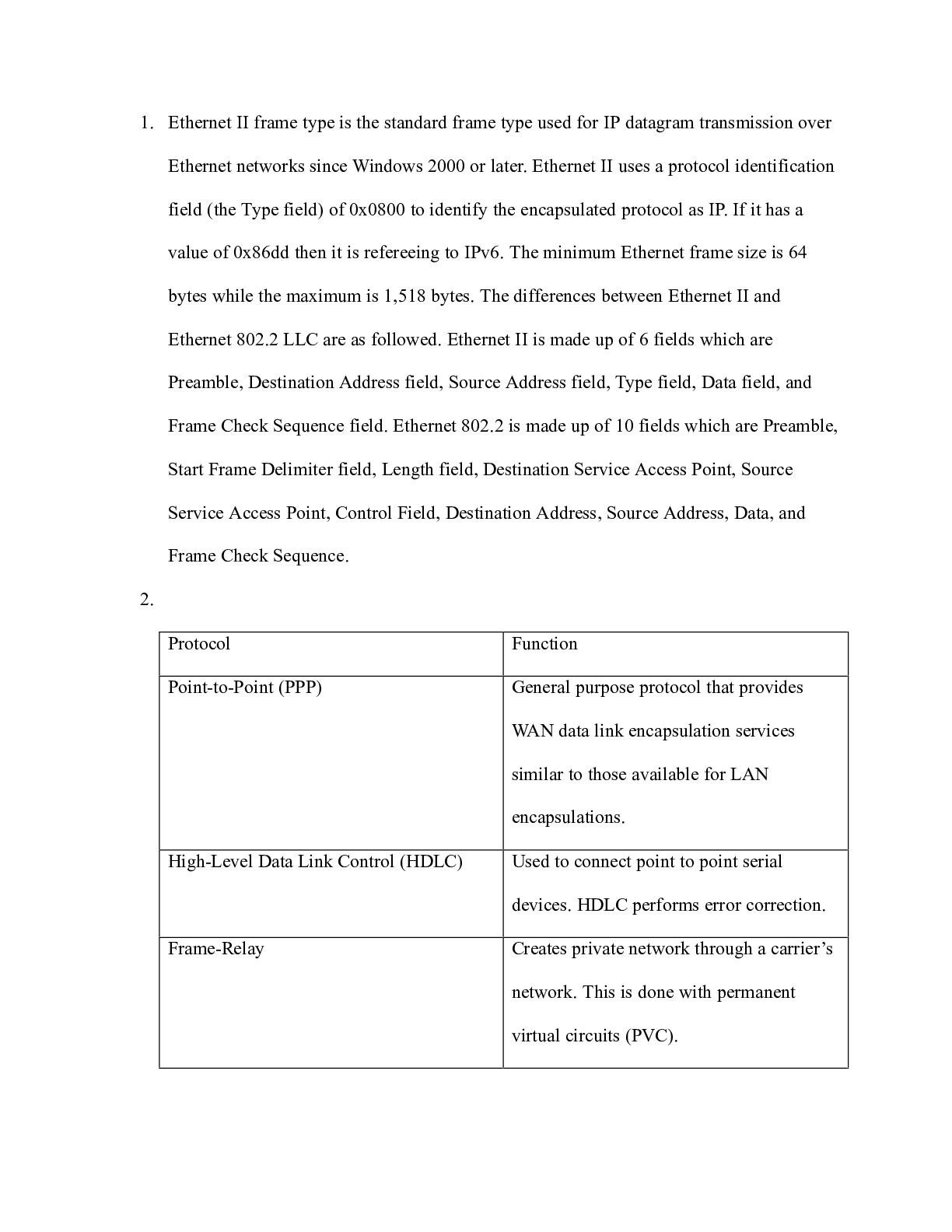 Preview image for IT283 Unit 3 Assignment.docx  1.Ethernet II frame type is the standard frame type used for